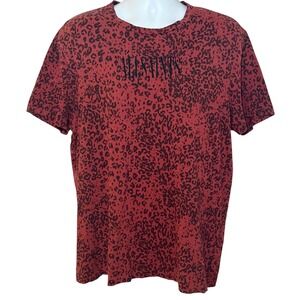AllSaints Brackets Leo Red Leopard Print Graphic T-Shirt Mens XL Crew Neck S/S